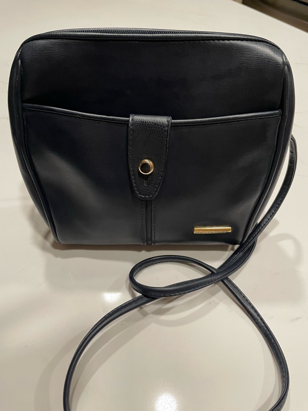 Liz Claiborne Navy Leather Crossbody Bag with Gold Accent